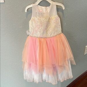 Pink and White Layered Tulle Dress